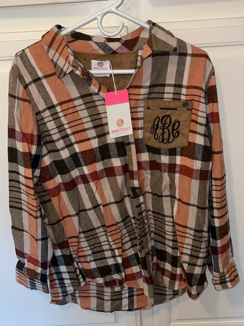 Marleylilly Plaid Button Front Flannel Shirt Jacket NWT Monogrammed Large - Picture 4 of 8